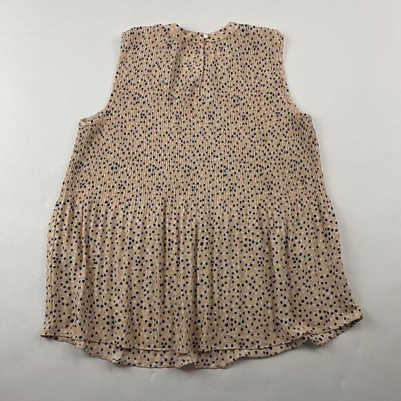 ADRIANNA PAPELL Peach Polka Dot Blouse Sleeveless Tank Pleated Smocked Sz S - Picture 7 of 8